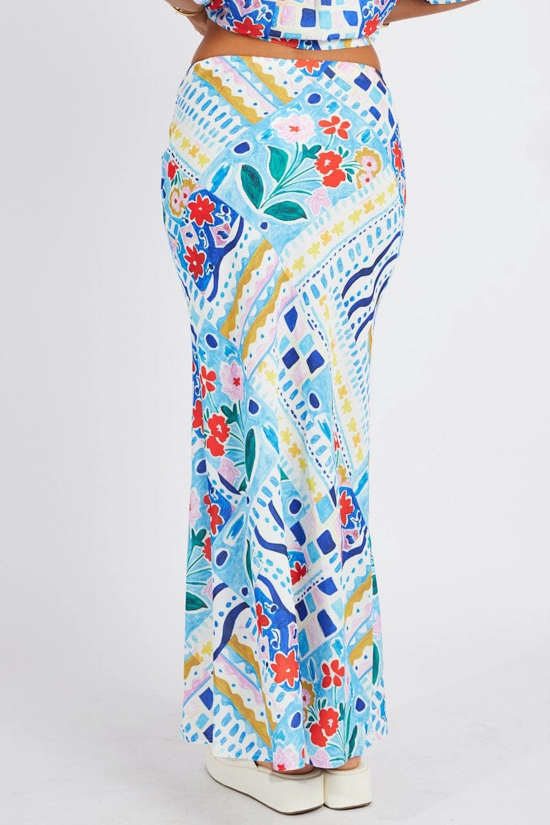 Multi Abstract Maxi Bias Skirt