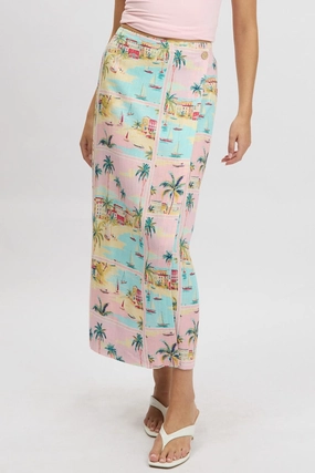 Multi Abstract Wrap Skirt High Waisted Midaxi