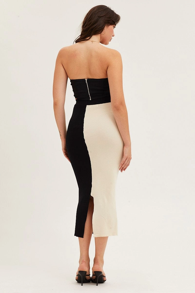 Multi Color Block Knit Midi Skirt