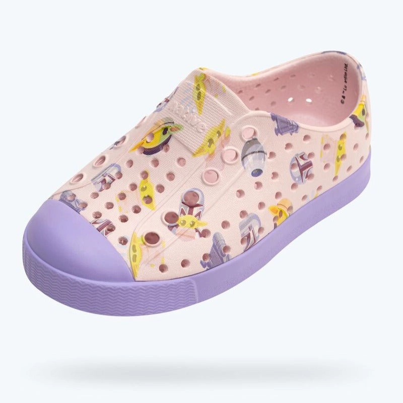 Native Shoes Milk Pink/Healing Purple/Mando AOP Jefferson Star Wars? Print Shoe