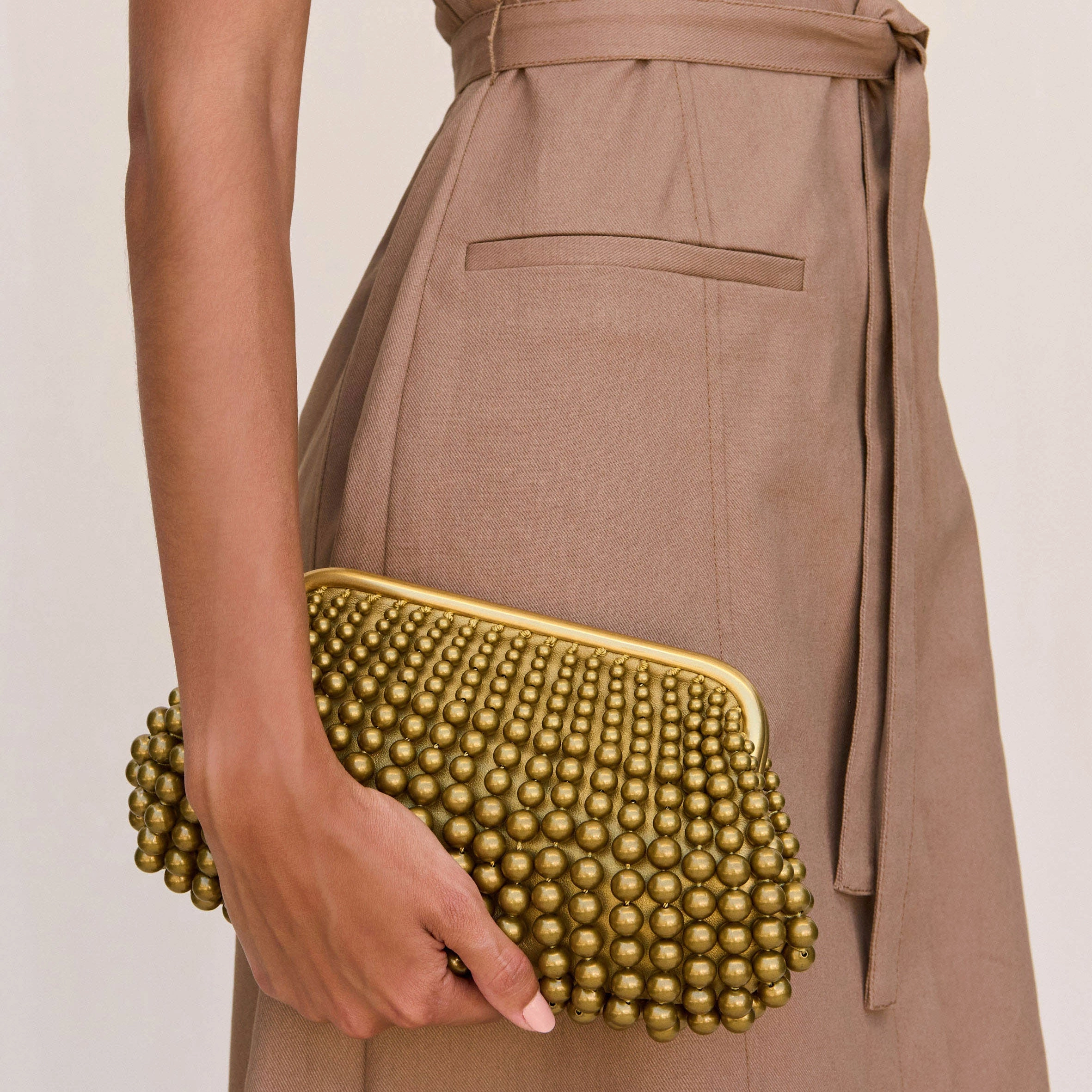 Nia Beaded Clutch, Antique Brass
