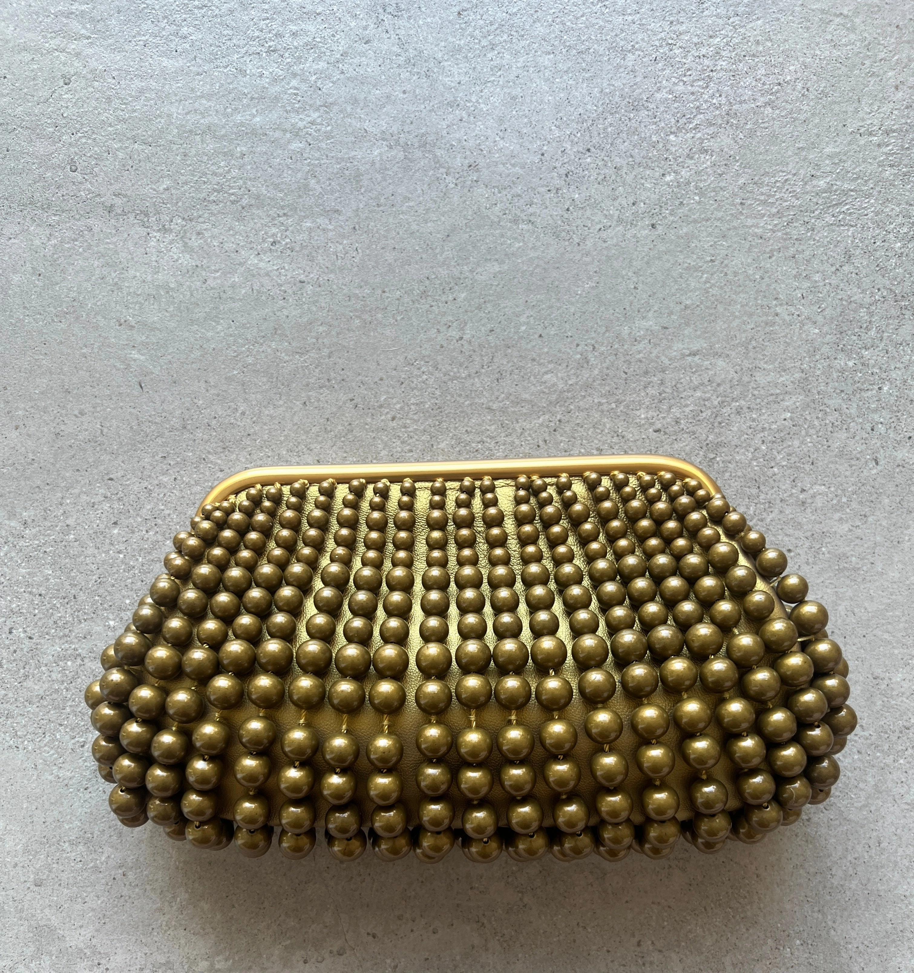 Nia Beaded Clutch, Antique Brass