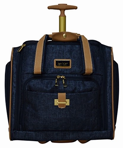 Nicole Miller Underseat Luggage Collection - Small Lightweight 15 Inch Under Seat Bag - Briefcase for Women - Carry On Suitcase with 2- Rolling Spinner Wheels (Paige Navy)
