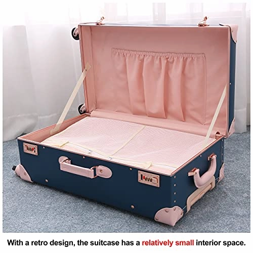 NZBZ Luxury Vintage Trunk Luggage Sets 2 Piece Cute Trolley Retro Suitcase for Women with 12 inch Cosmetic Train Case (Blue Fairy Tale, 24" 12")