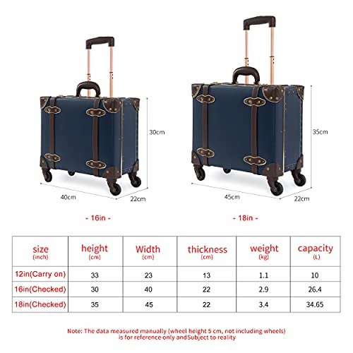 NZBZ Vintage Carry-On Suitcase Luggage with Rolling Spinner Wheels Retro Hardside Cute Travel Suitcase (Navy blue)