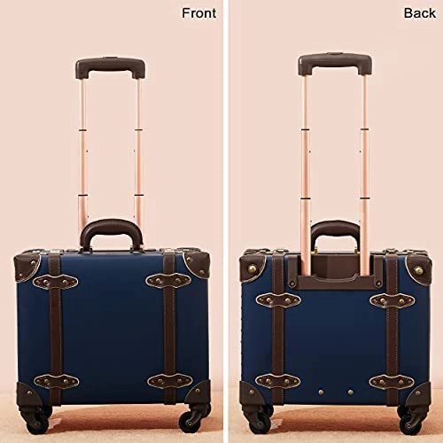 NZBZ Vintage Carry-On Suitcase Luggage with Rolling Spinner Wheels Retro Hardside Cute Travel Suitcase (Navy blue)