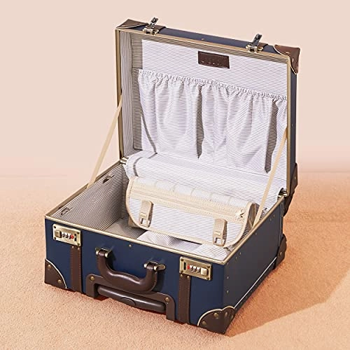 NZBZ Vintage Carry-On Suitcase Luggage with Rolling Spinner Wheels Retro Hardside Cute Travel Suitcase (Navy blue)