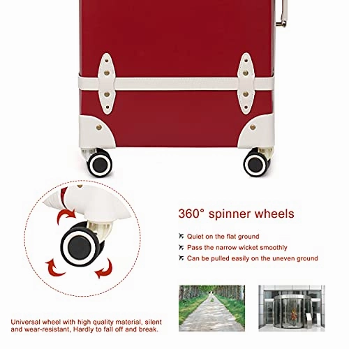 NZBZ Vintage Luggage Set of 2 Pieces with TSA Lock Cute Retro Trunk luggage (Cherry Red, 14inch & 20inch)
