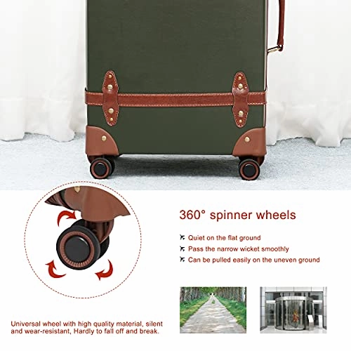NZBZ Vintage Luggage Sets with Spinner Wheels Cute Carry On Suitcase Tsa Lock Luggage 3 Pieces (Green, 14inch & 20inch & 28inch)