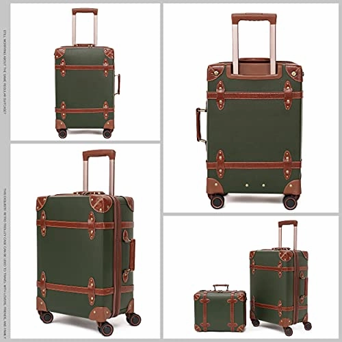NZBZ Vintage Luggage Sets with Spinner Wheels Cute Carry On Suitcase Tsa Lock Luggage 3 Pieces (Green, 14inch & 20inch & 28inch)