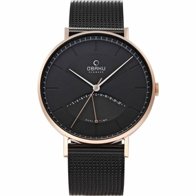 Obaku Men's Watch - Classic Black Dial Plated Stainless Steel Bracelet | V213GUVBMB