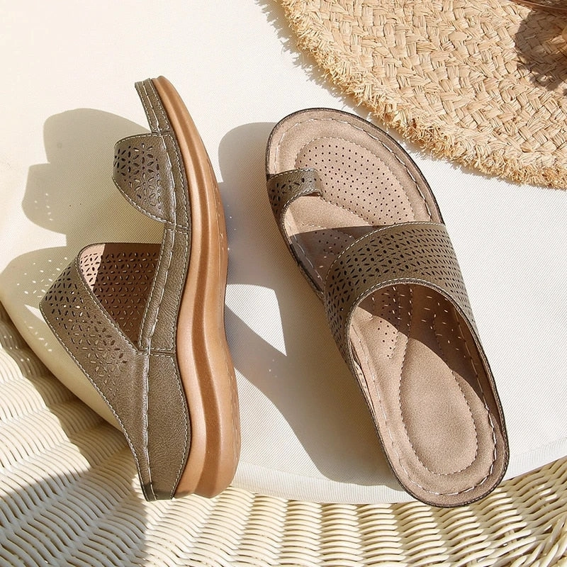 OCW Orthopedic Sandals For Women Breathable Hollow Elastic Trendy Flat Sandals
