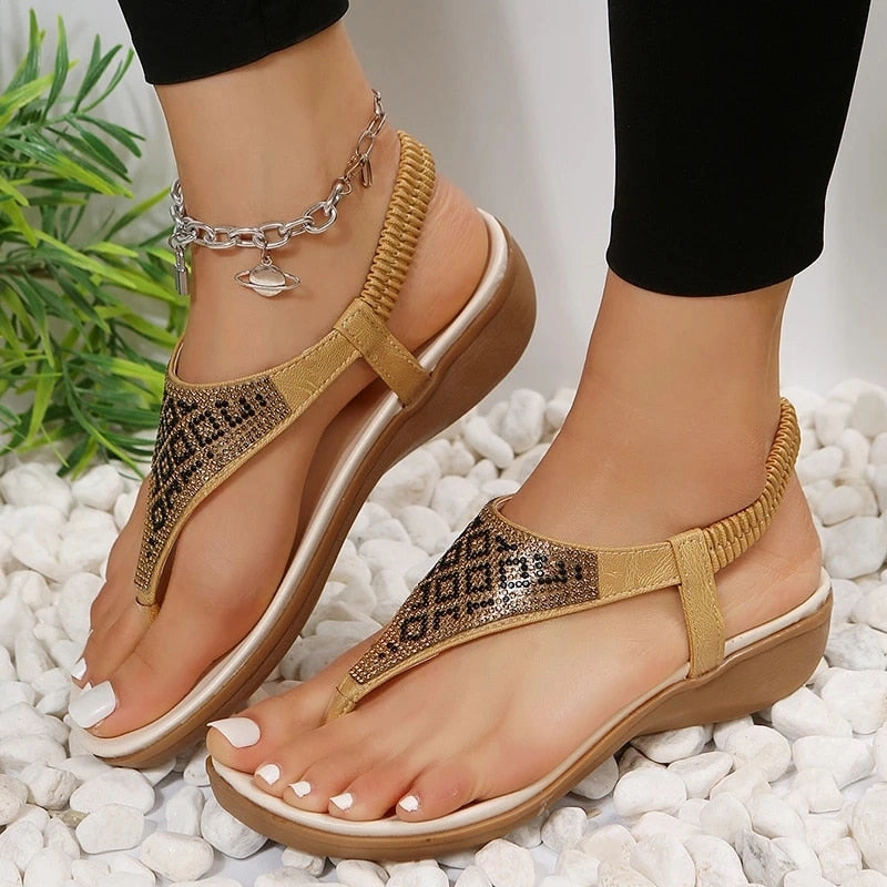 OCW Orthopedic Women Rhinestones Sandal Arch Support Breathable Anti Skid Chic Beach Flipflop