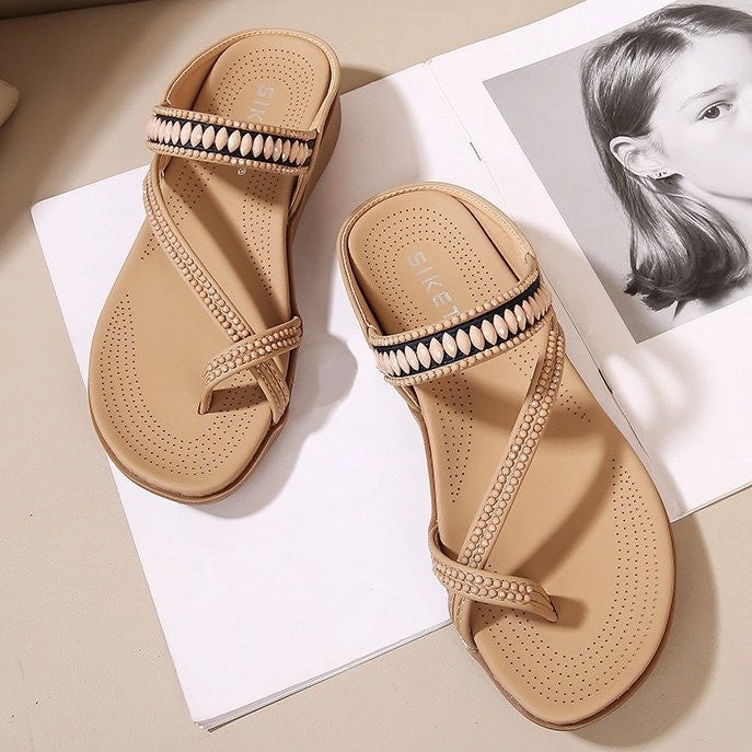 OCW Women Retro Flip-flops Beaded Cushion Summer Orthopedic Sandals