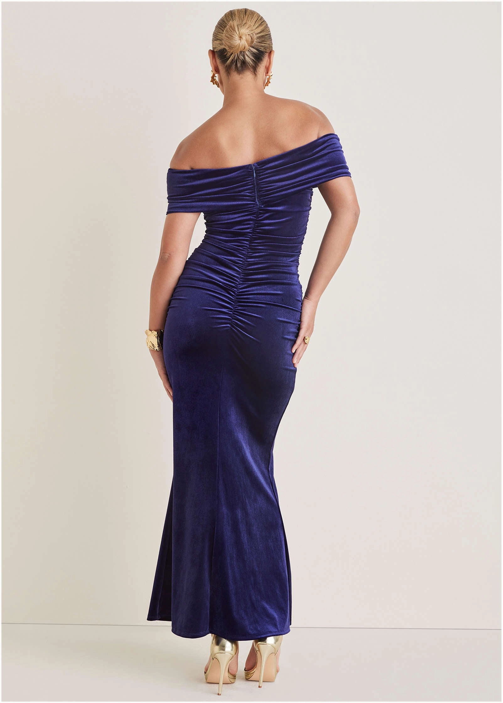 Off-Shoulder Velvet Maxi - Deep Blue