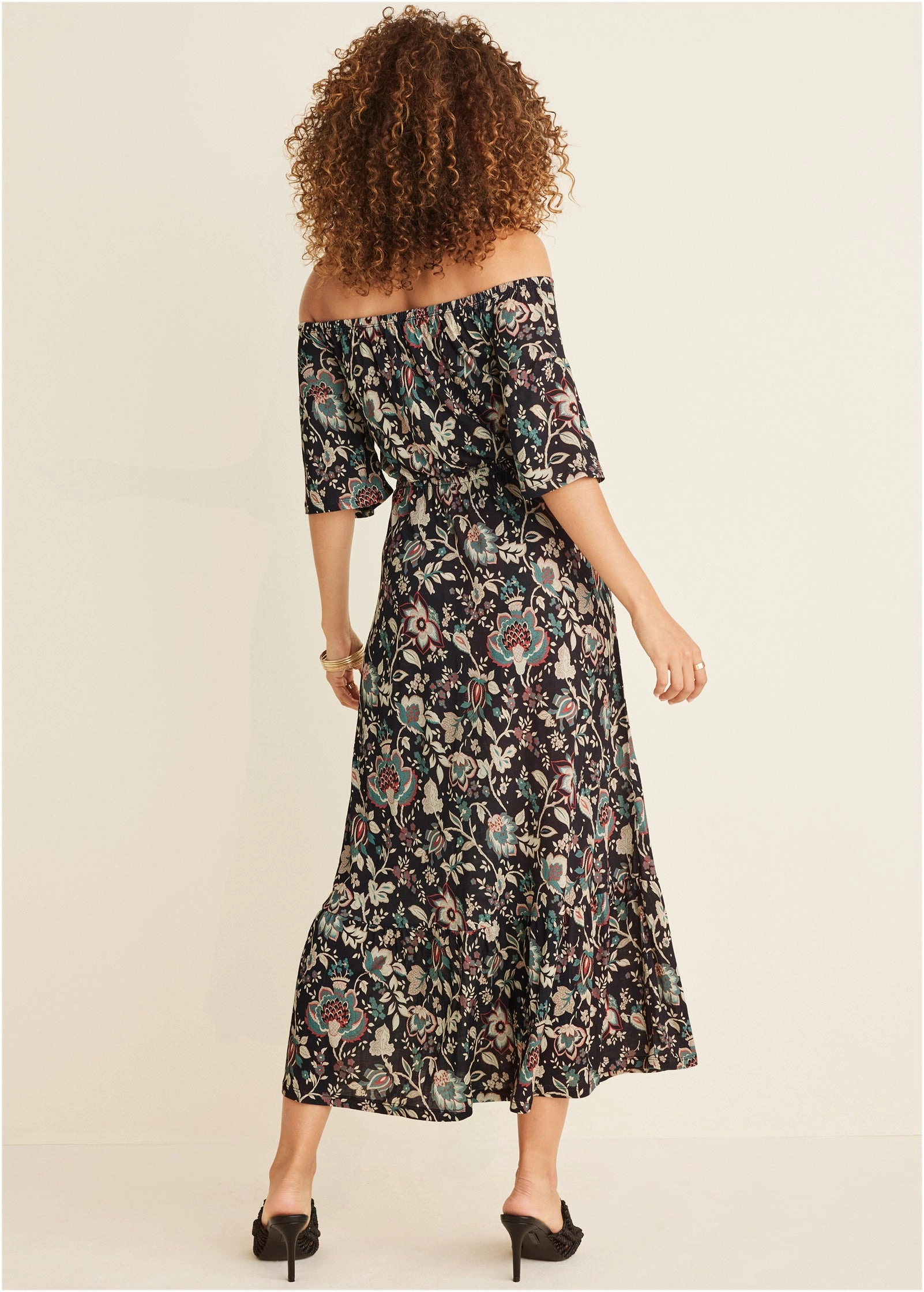 Off-The-Shoulder Maxi Dress - Black Floral