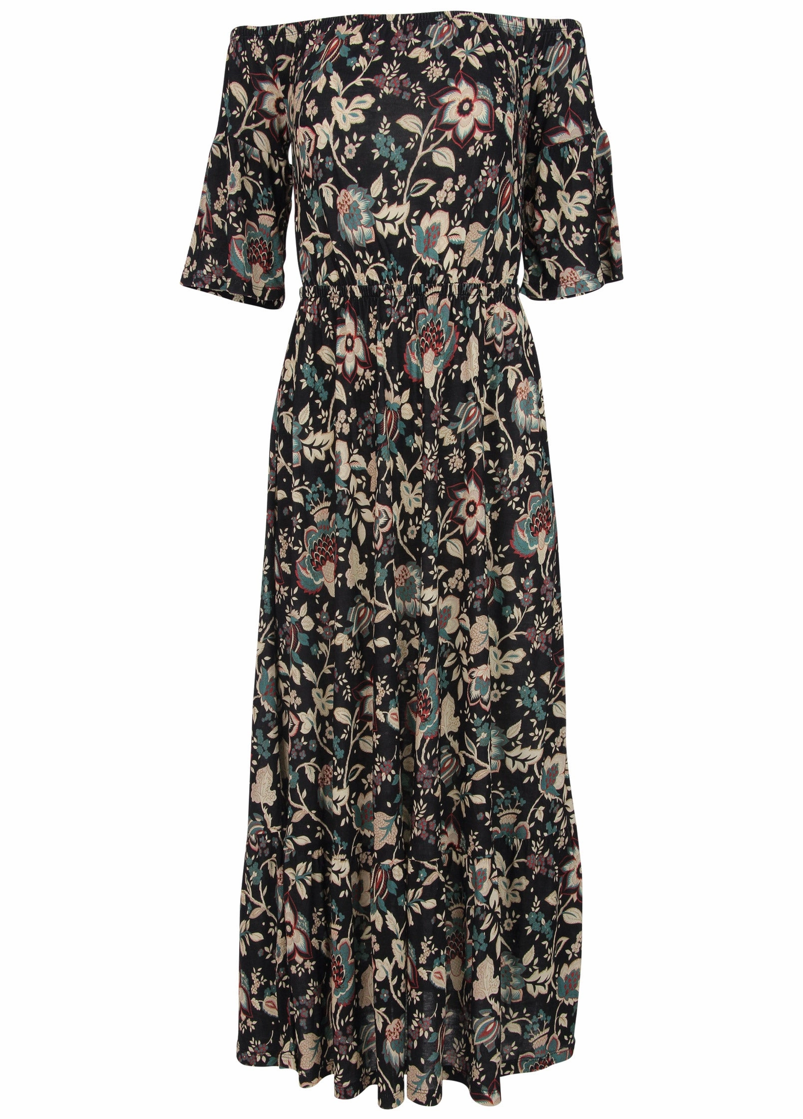 Off-The-Shoulder Maxi Dress - Black Floral
