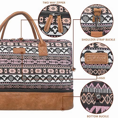 Oflamn Weekender Bag for Women Carry-On Luggage Bohemian?style Duffle Bag Overnight Bags 3-4 Day' Travel Bags with Separated Shoes Compartment
