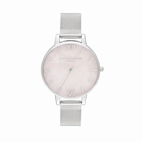 Olivia Burton Semi Precious Silver Mesh Watch - Silver
