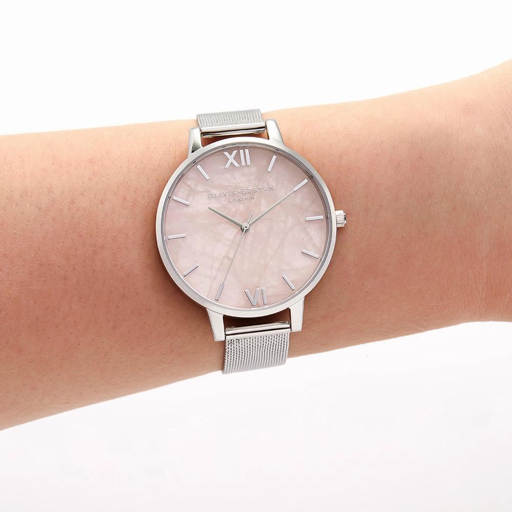 Olivia Burton Semi Precious Silver Mesh Watch - Silver