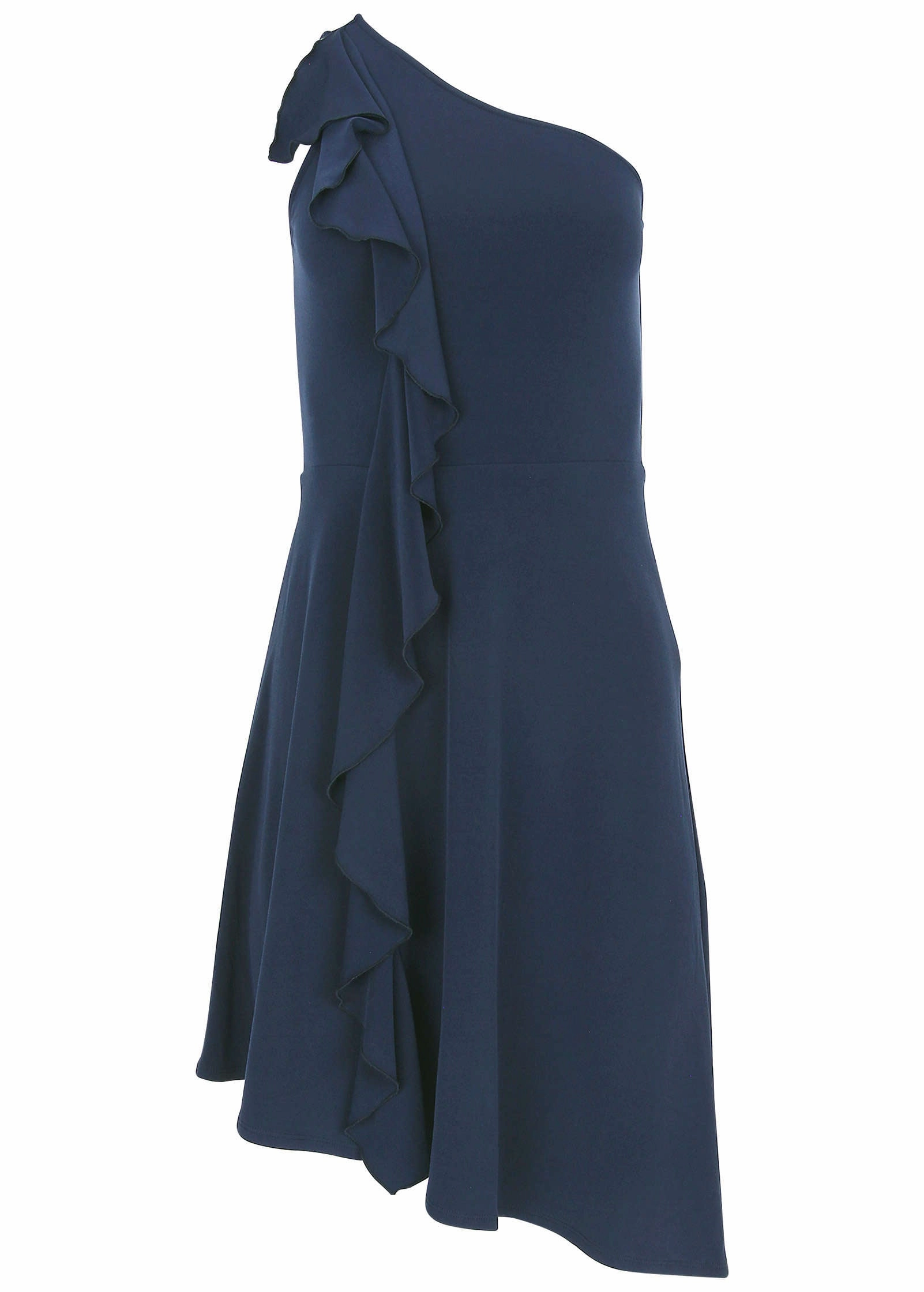 One-Shoulder Ruffle Detail Dress - Navy