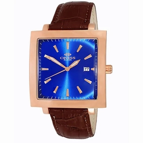 Oniss Men's Watch - Quad Rose Gold Case Blue Dial Leather Strap | ON4444-MRGBU