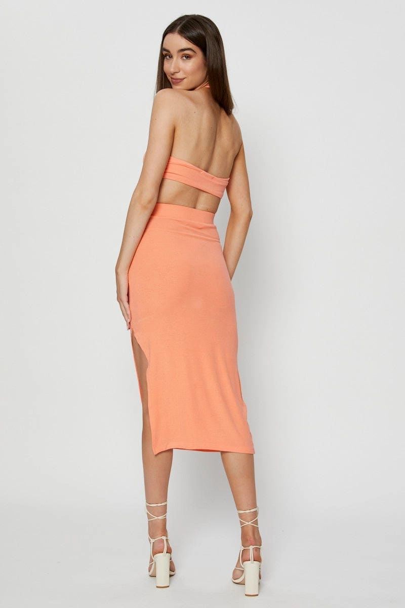 Orange Ribbed Maxi Skirt