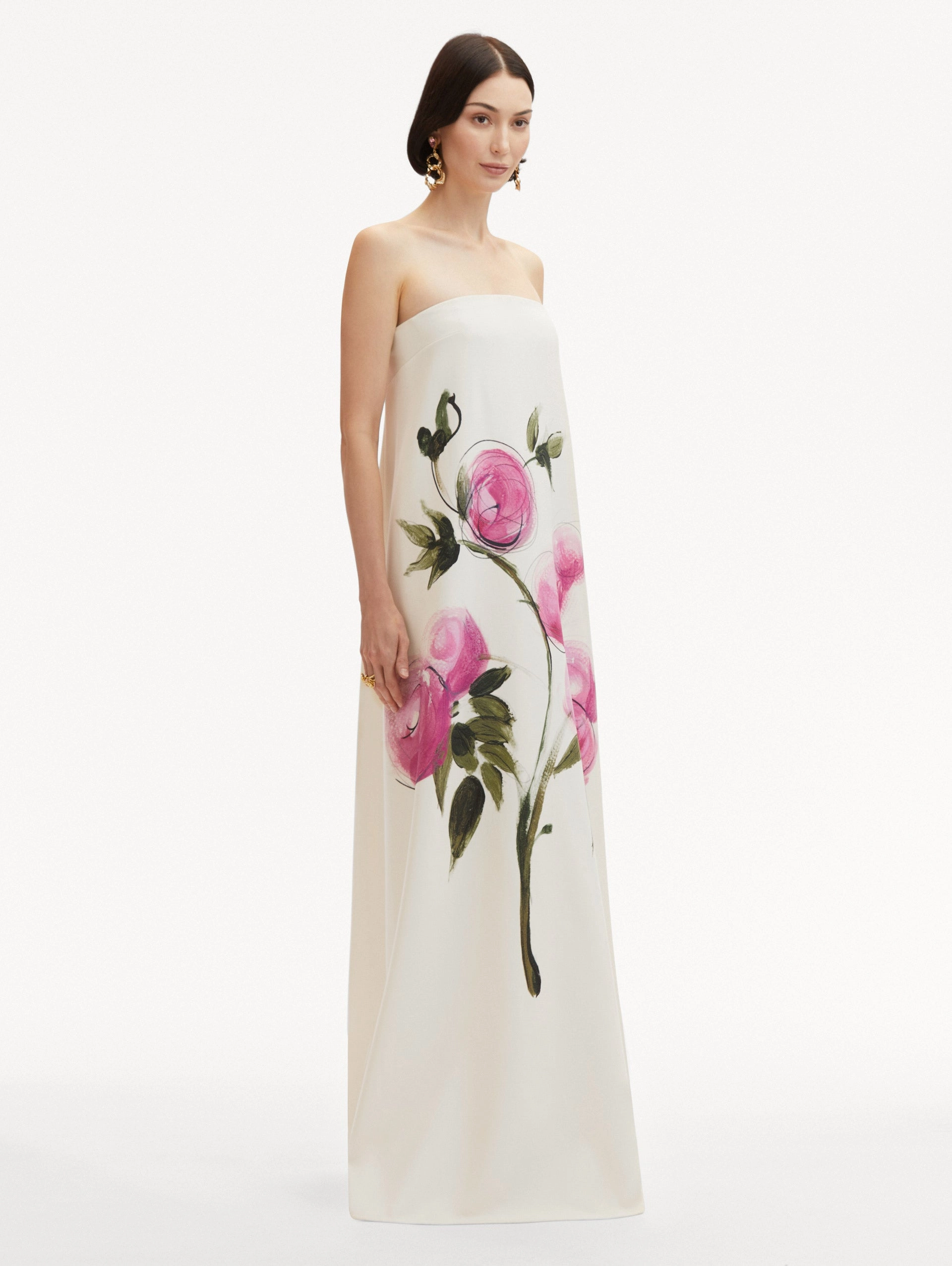 Painted Roses Strapless Gown