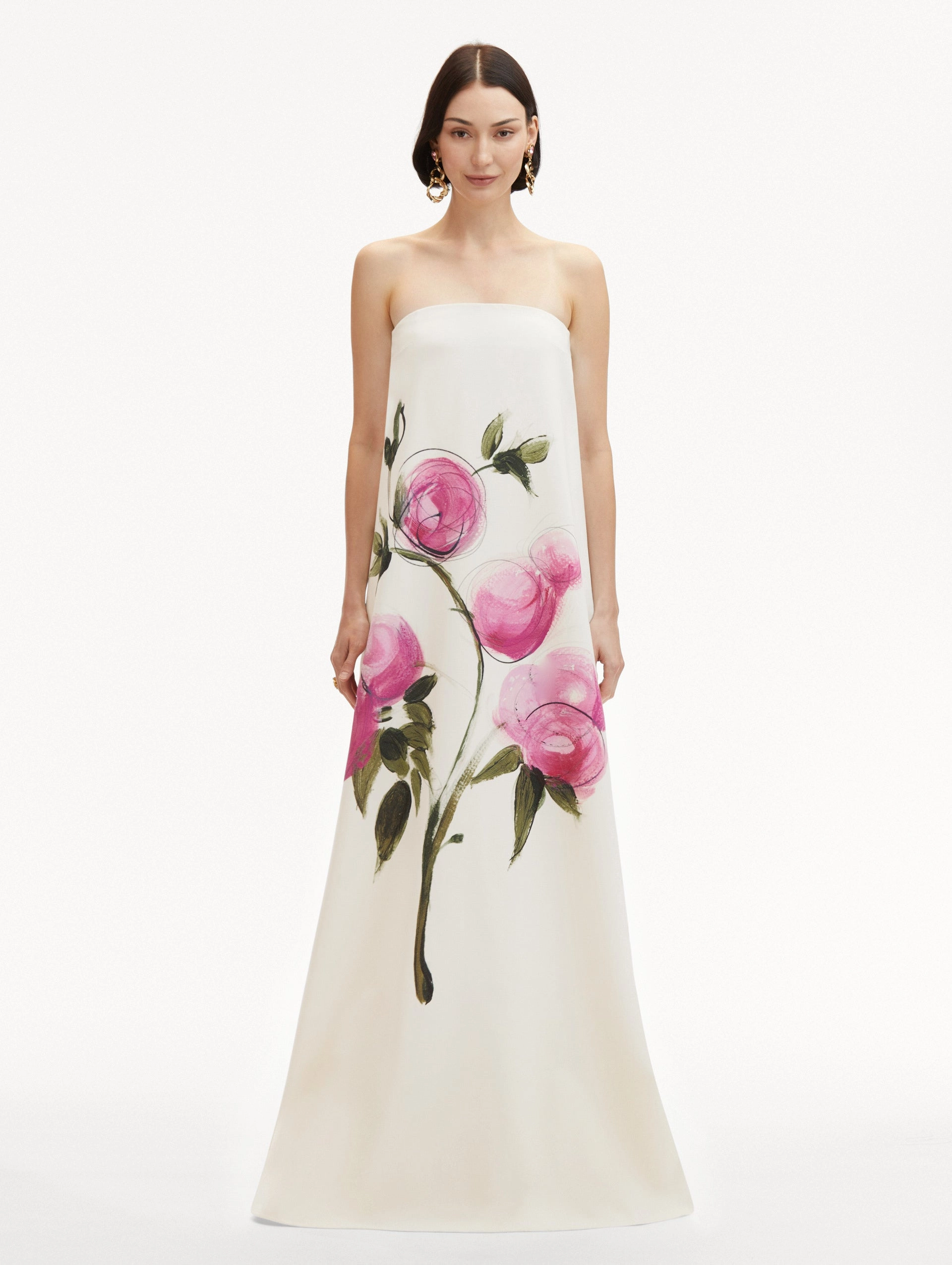 Painted Roses Strapless Gown