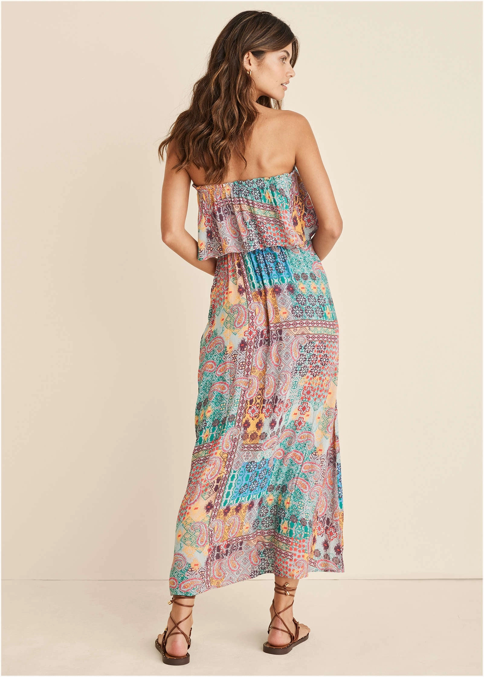 Paisley Print Maxi Dress - Blue & Orange