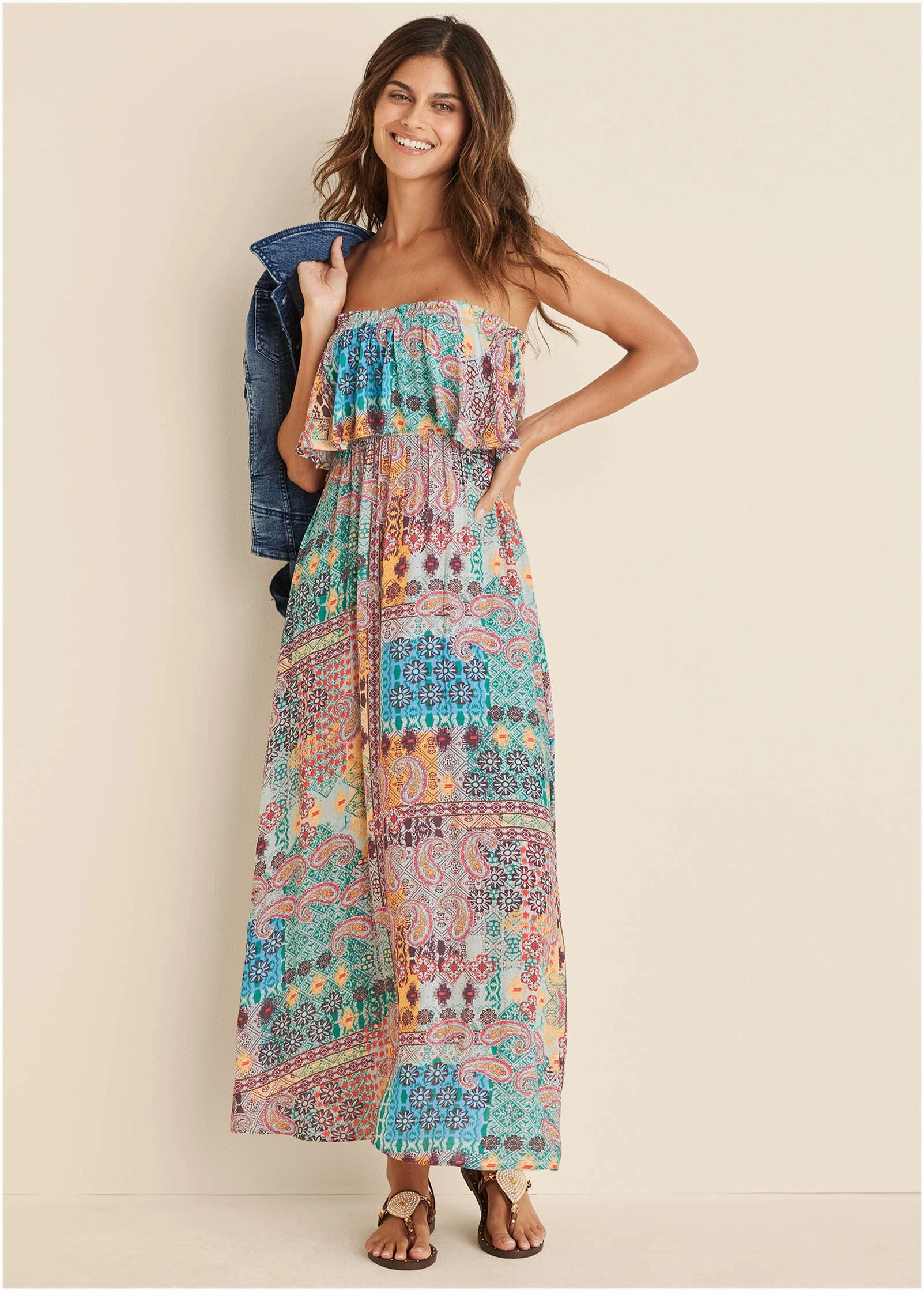 Paisley Print Maxi Dress - Blue & Orange