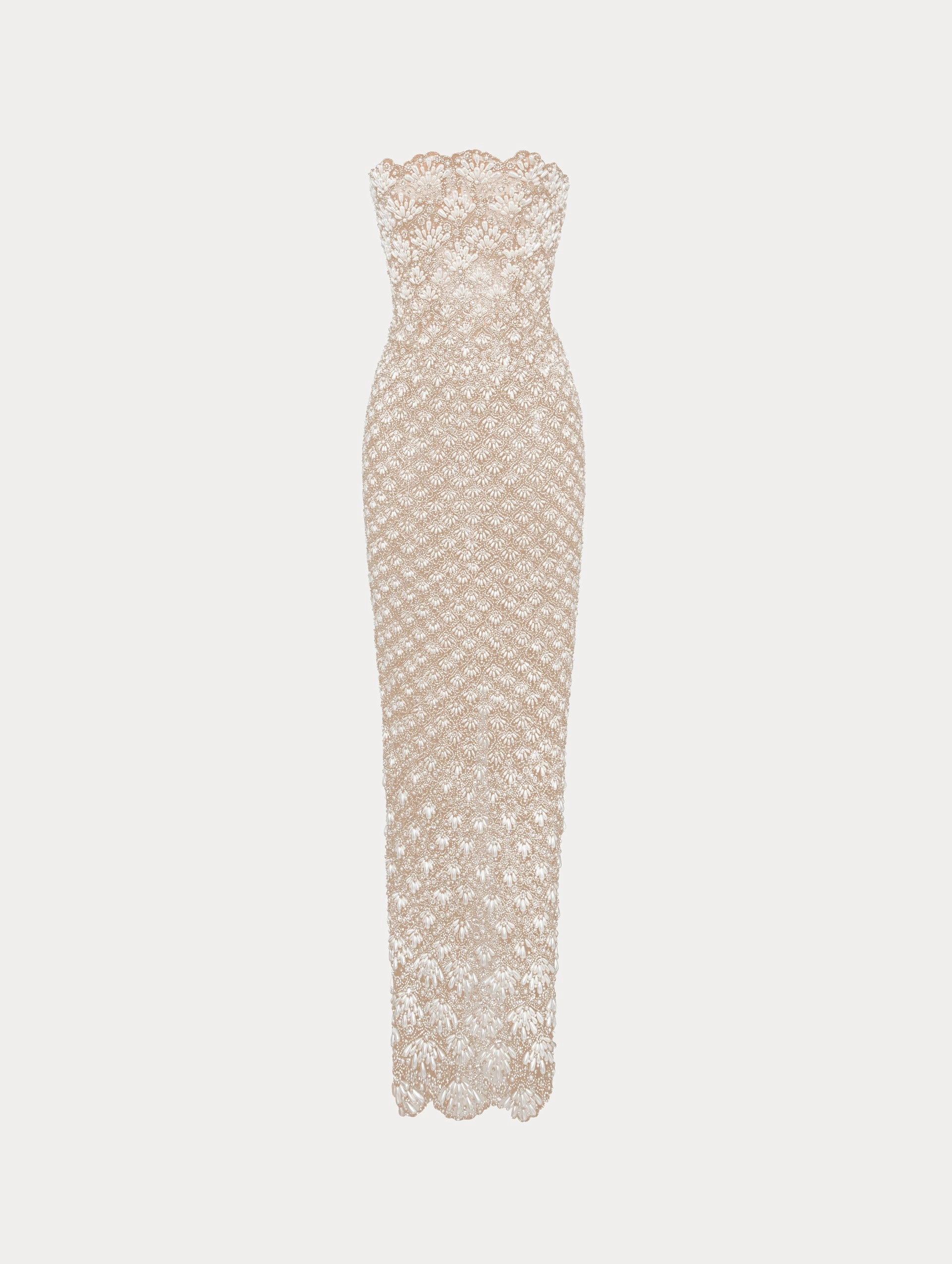 Pearl Embroidered Scallop Gown