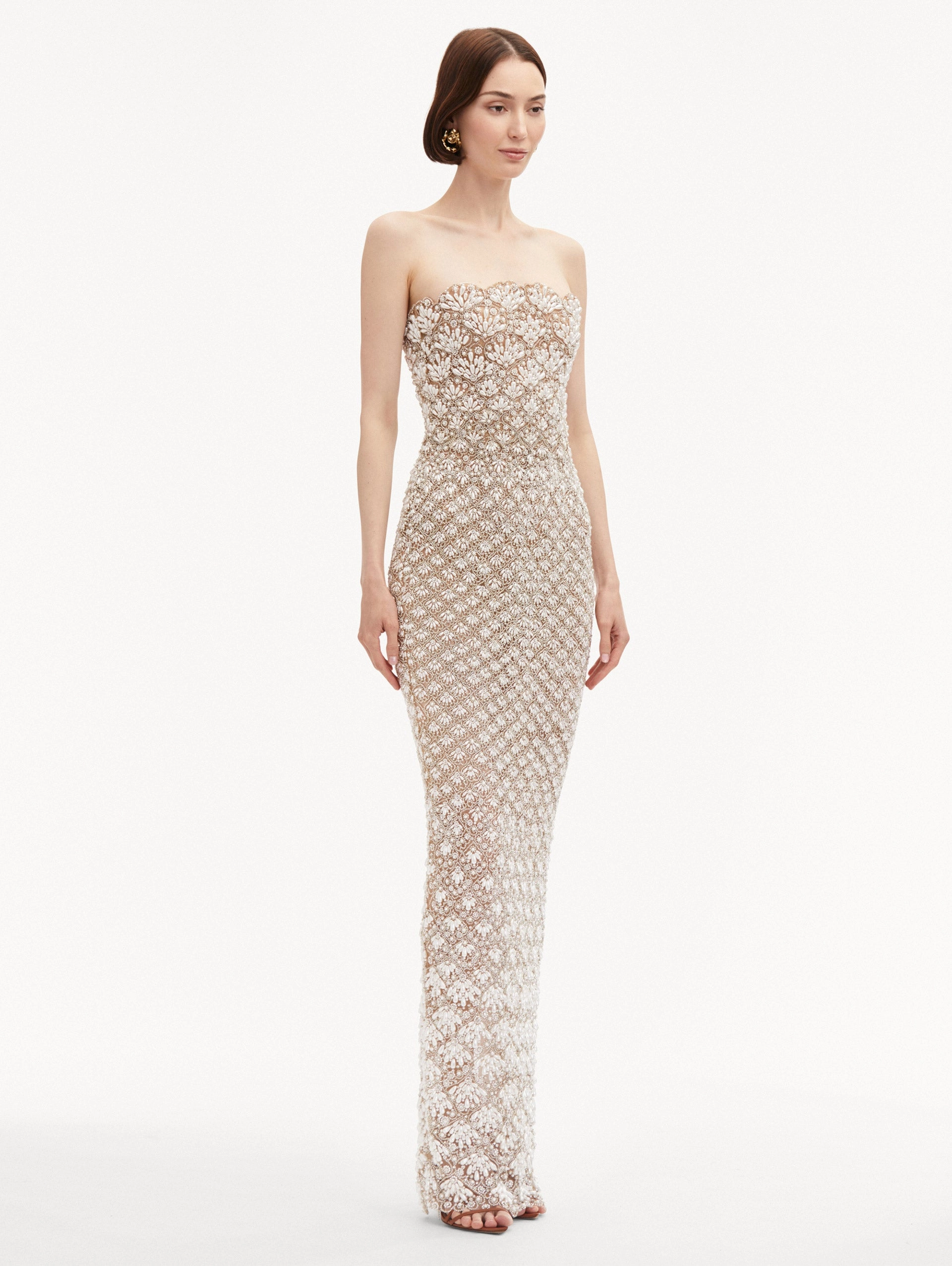 Pearl Embroidered Scallop Gown