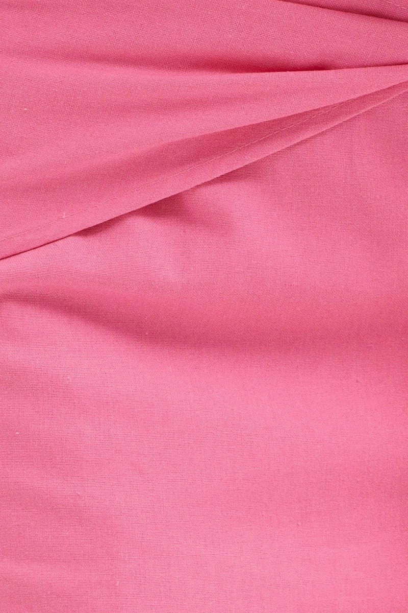 Pink Front Tie Midi Skirt