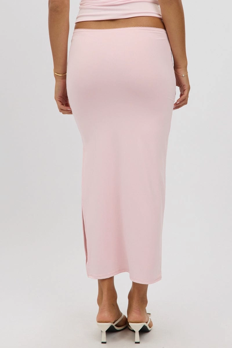 Pink Midaxi Skirt High Rise Supersoft Picot Trim Lined