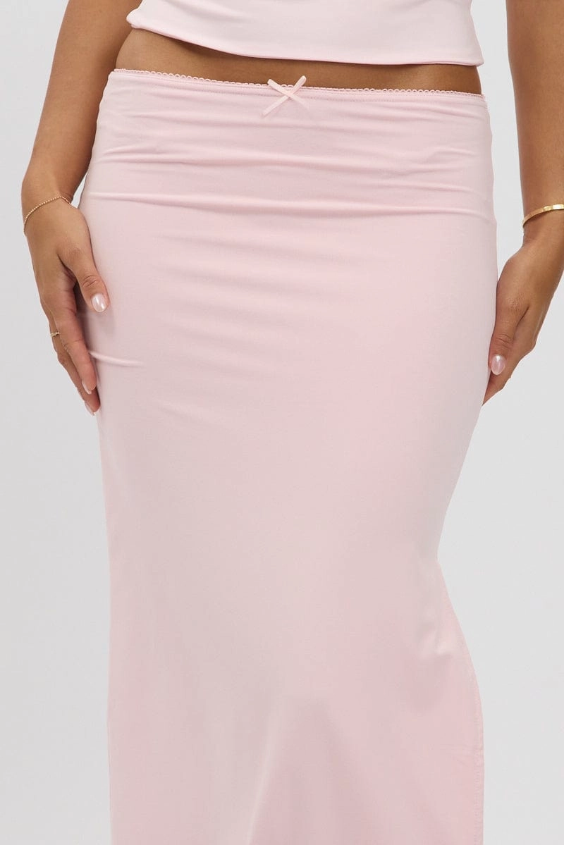 Pink Midaxi Skirt High Rise Supersoft Picot Trim Lined