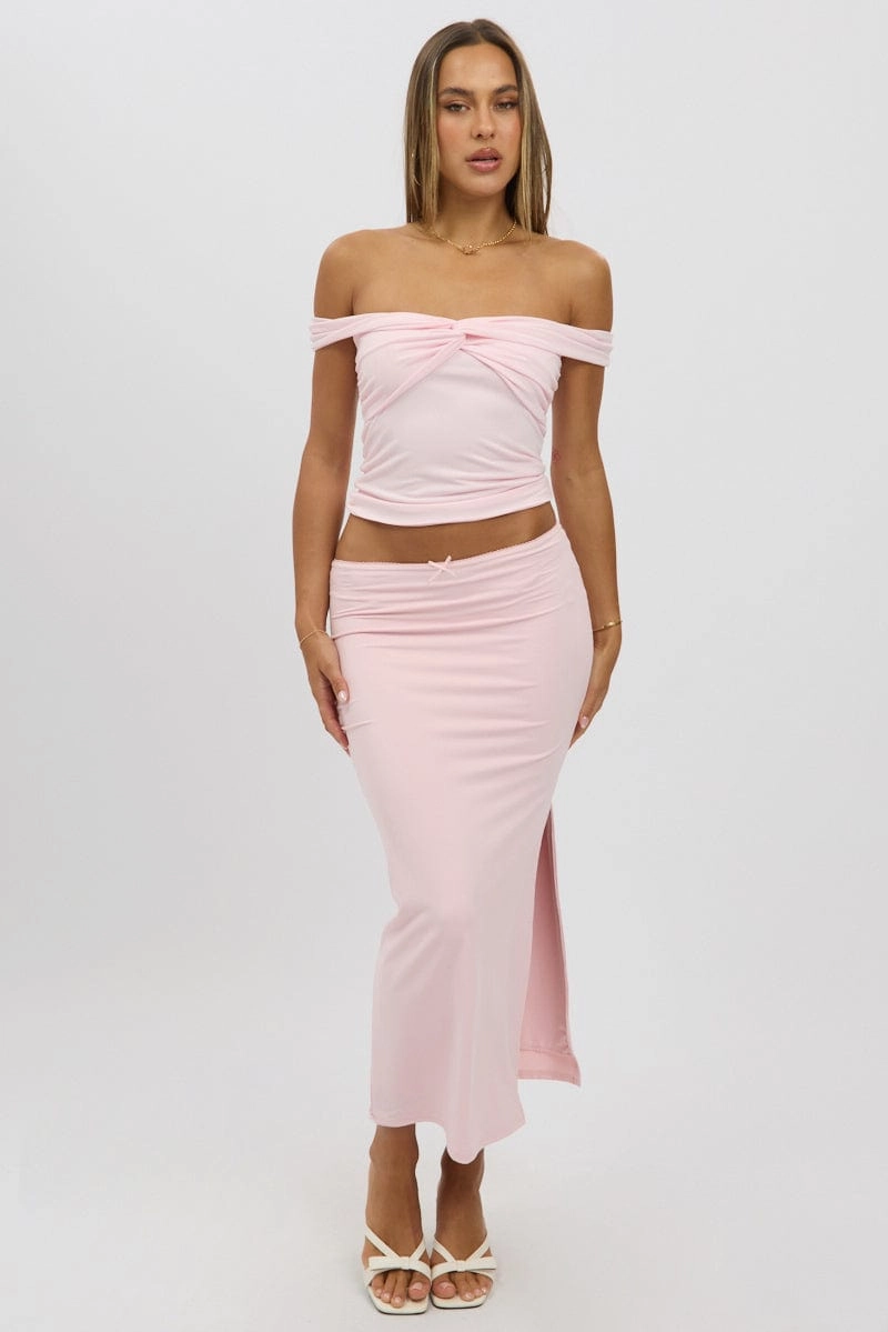 Pink Midaxi Skirt High Rise Supersoft Picot Trim Lined