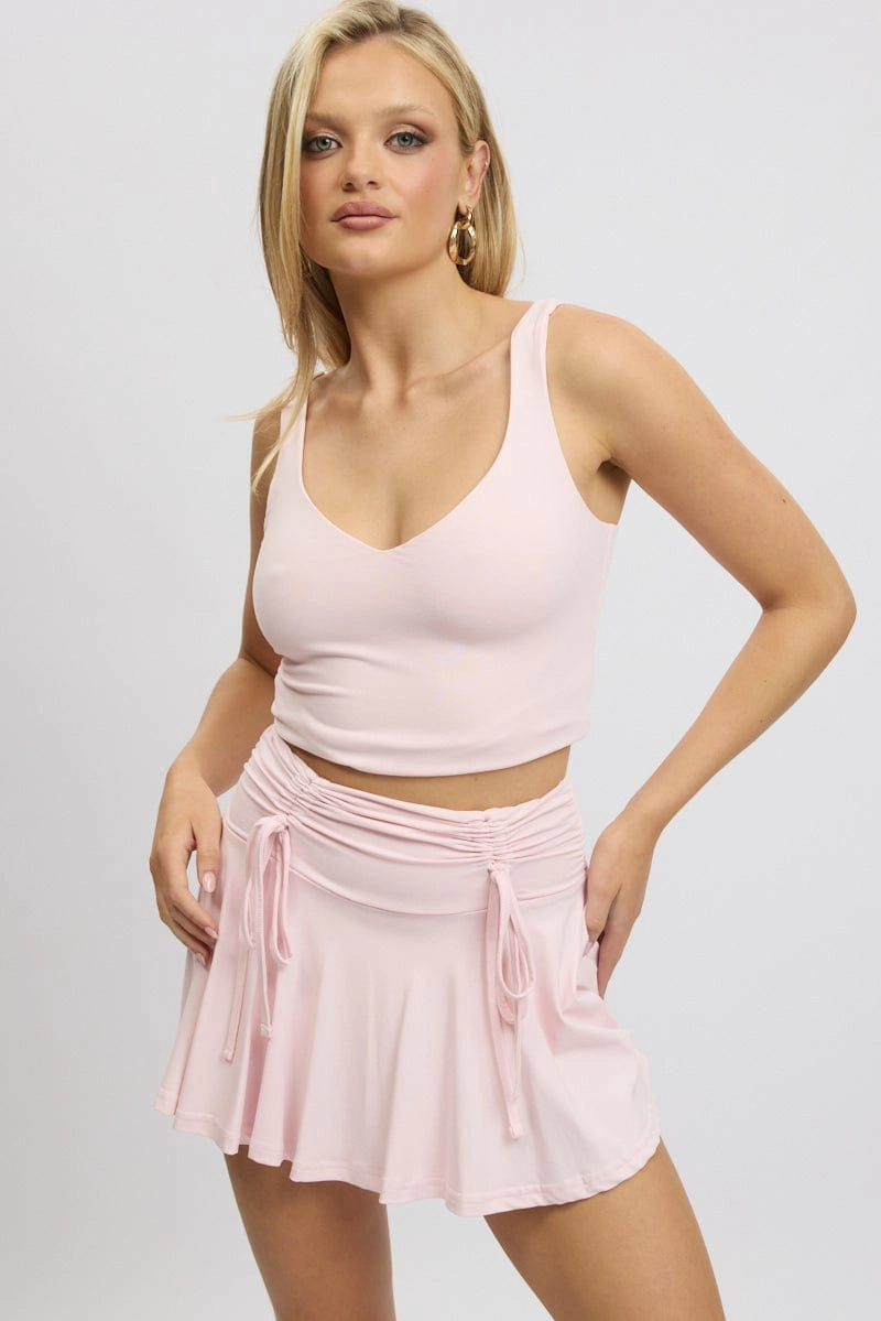 Pink Skater Skirt Mid Rise Ruched Detail Supersoft Mini