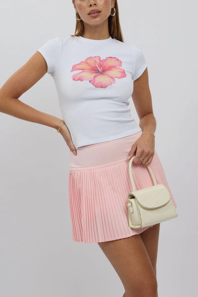 Pink Tennis Skort Skirt Stretch Waist Mini Pleated Lined