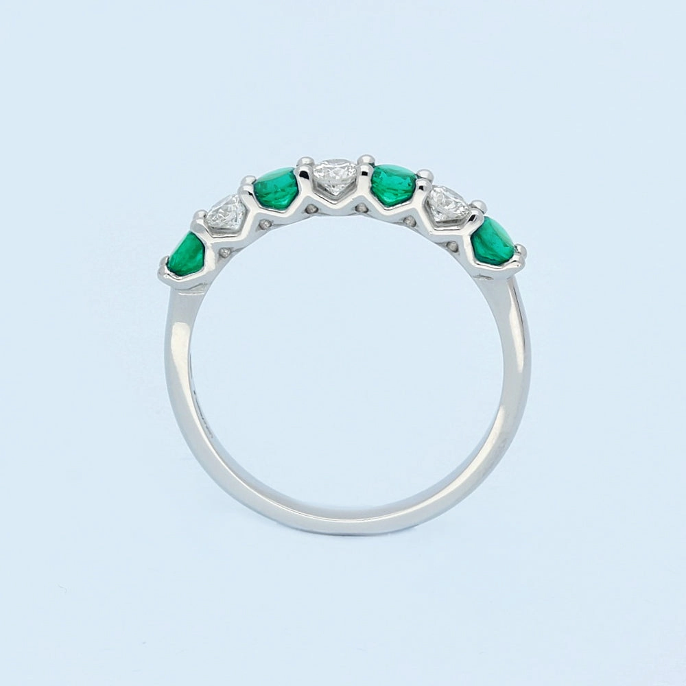 Platinum Emerald and Diamond 7 Stone Ring