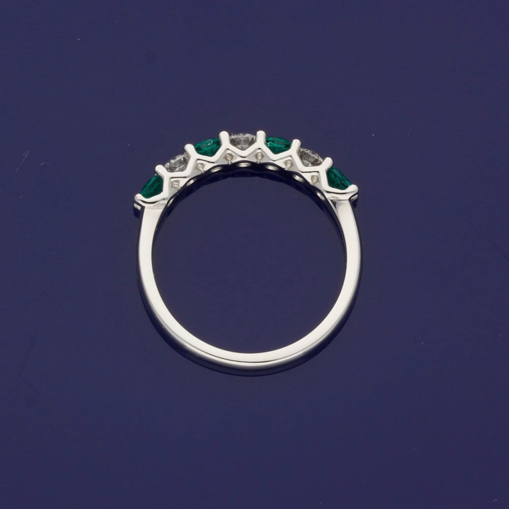 Platinum Emerald and Diamond 7 Stone Ring