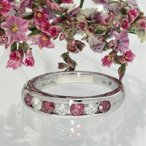 Platinum Fancy Pink Diamond & White Diamond Half Eternity Ring