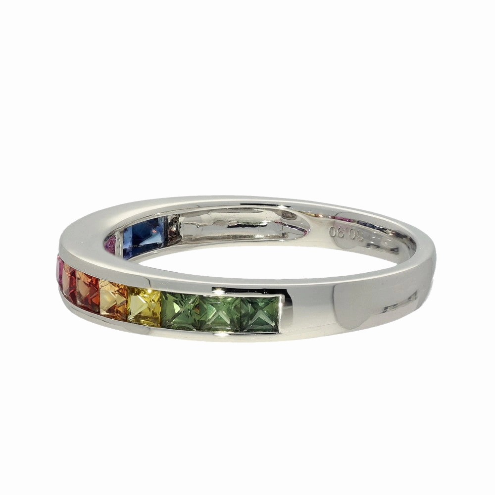 Platinum Princess Cut Rainbow Sapphire Channel Set Half Eternity Ring