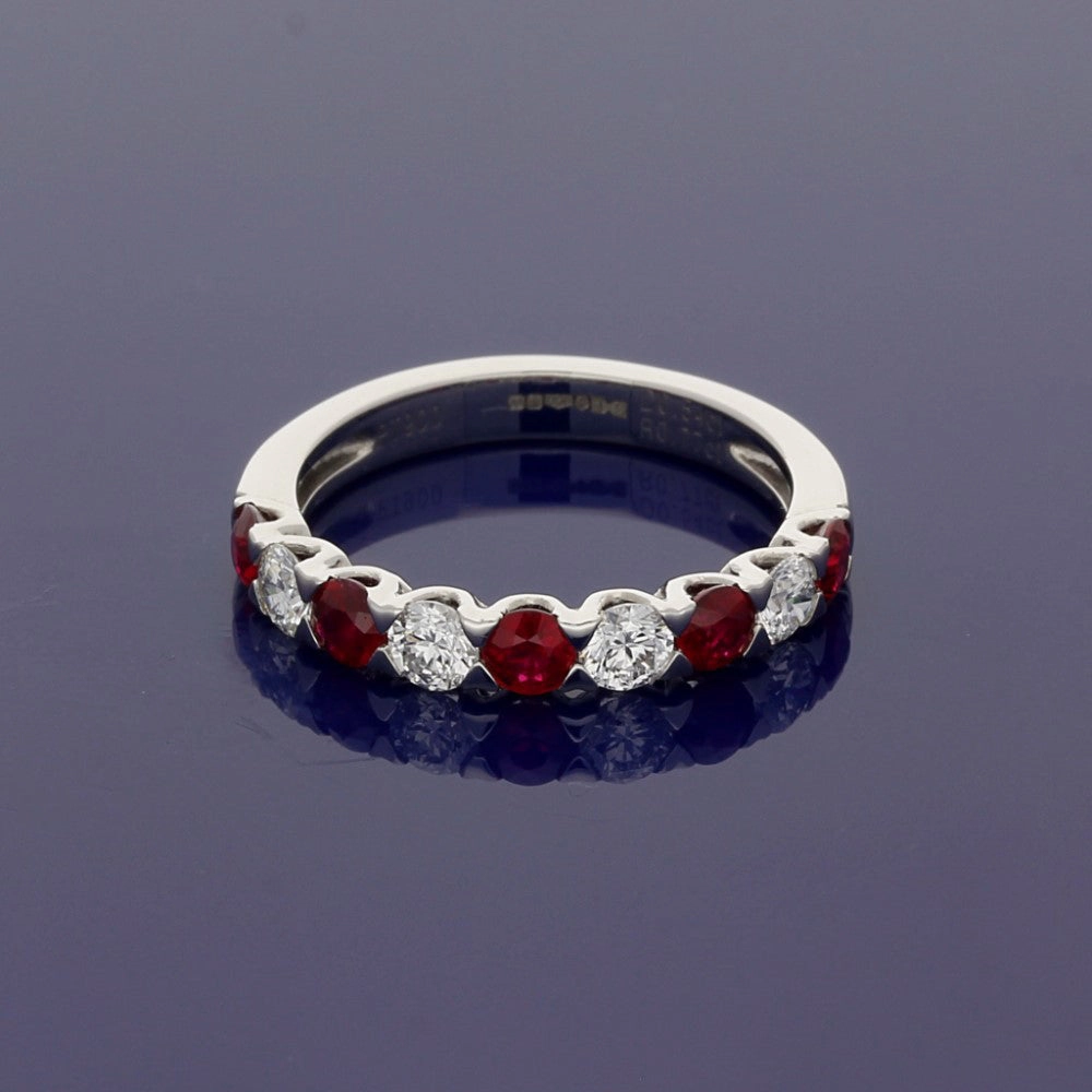 Platinum Ruby and Diamond Half Eternity Ring