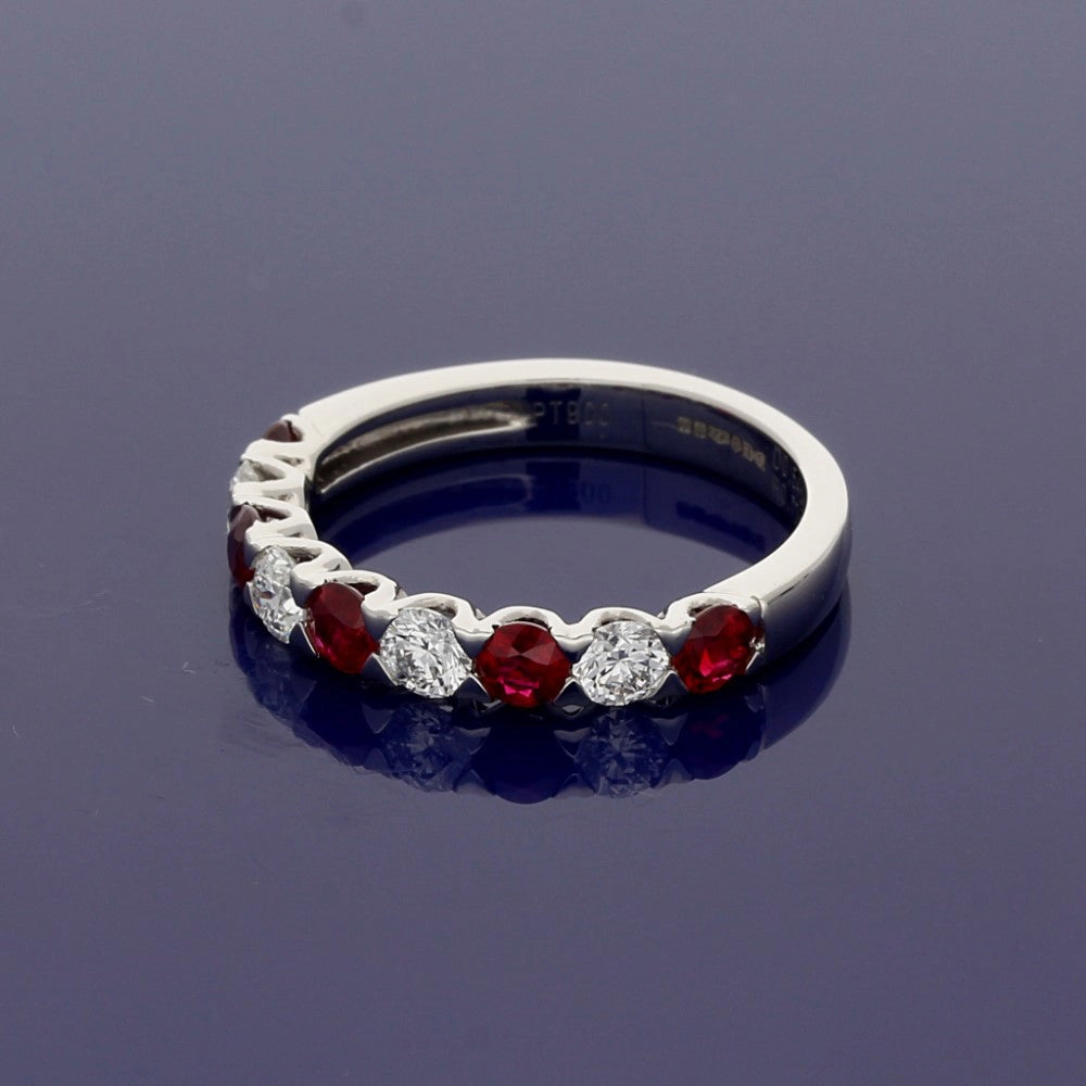 Platinum Ruby and Diamond Half Eternity Ring