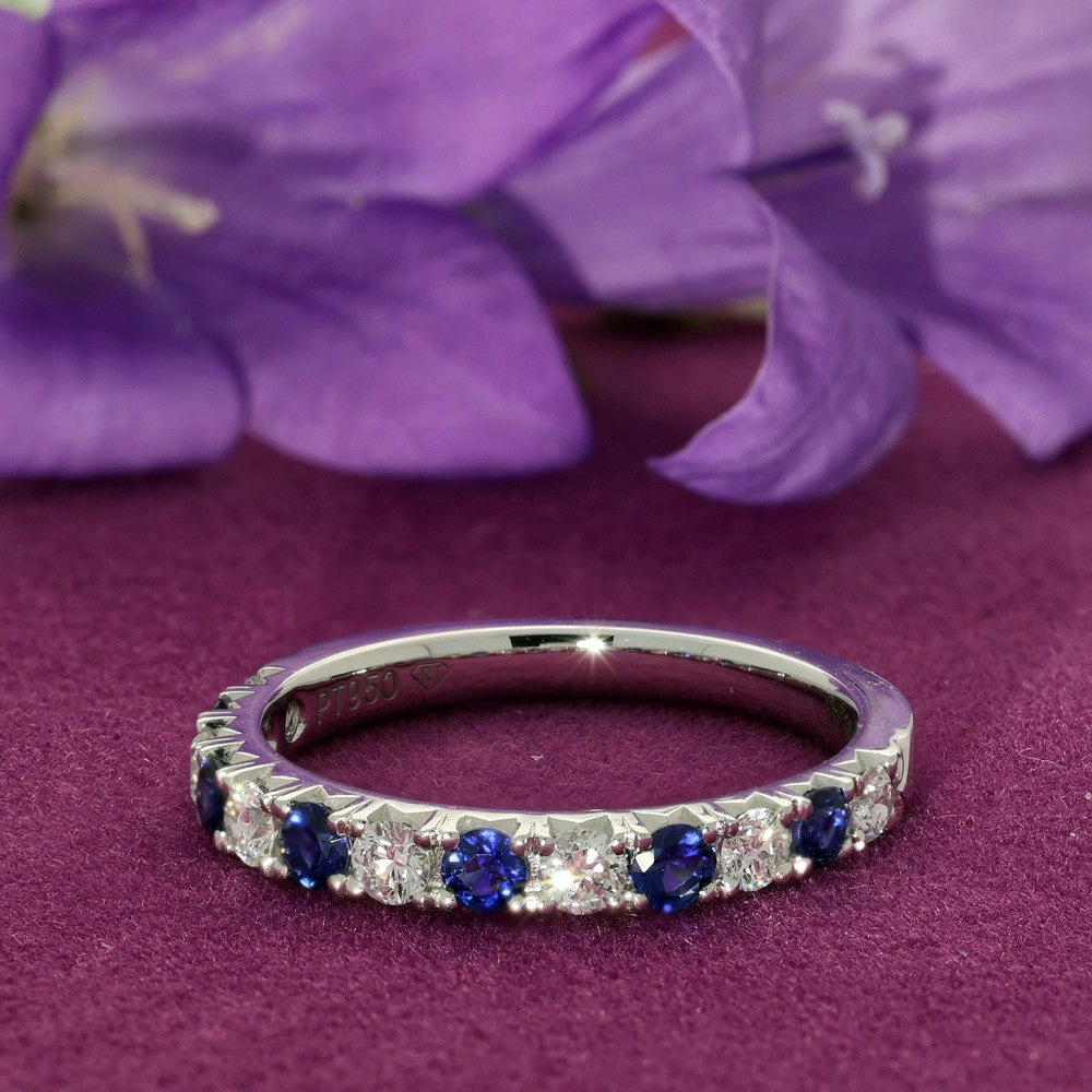 Platinum Sapphire & Diamond Slim 2.7mm Half Eternity Ring