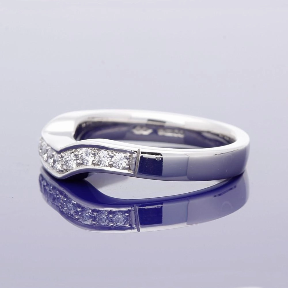 Platinum Shaped Wedding Band With Pave Set Diamonds