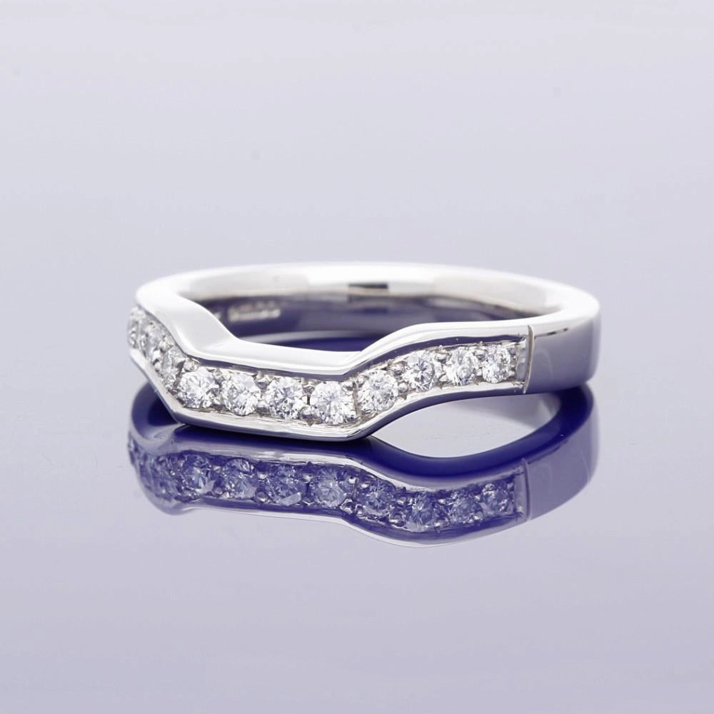 Platinum Shaped Wedding Band With Pave Set Diamonds