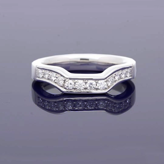 Platinum Shaped Wedding Band With Pave Set Diamonds