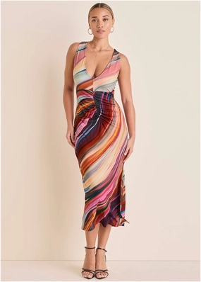 Plunging Maxi Dress  - Dark Rainbow